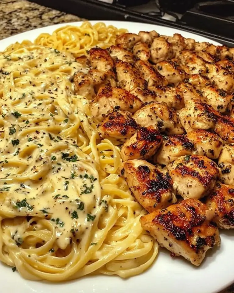 Kremet kylling med hvitløkssmør og linguine i Alfredosaus