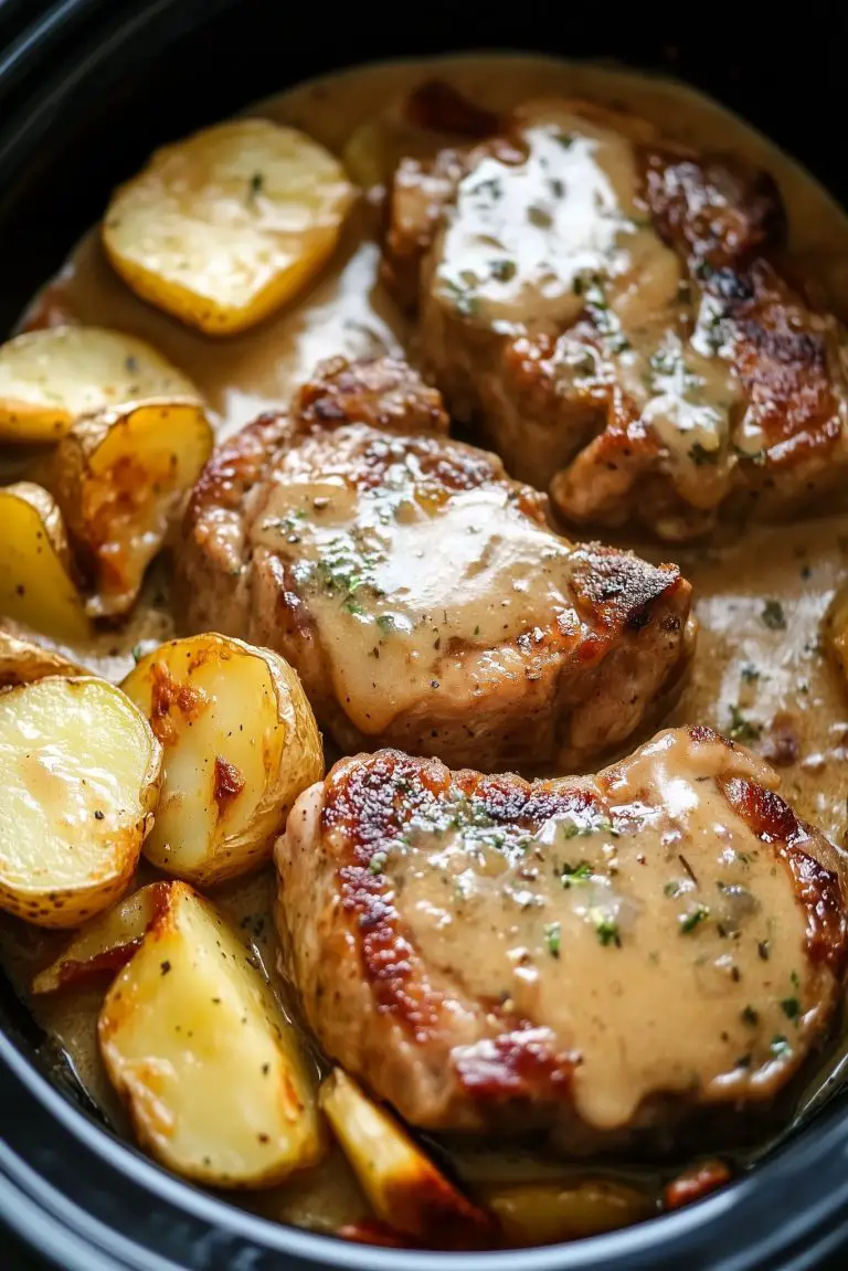 Svinekoteletter med poteter i saus