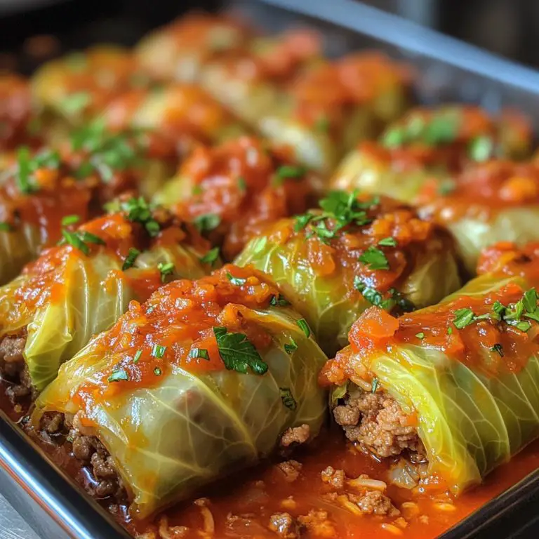 Fylte kålruller med biff og ris, hjemmelaget tomatsaus