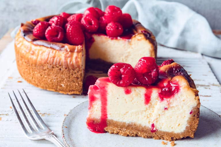 Bakt ostekake med bringebær